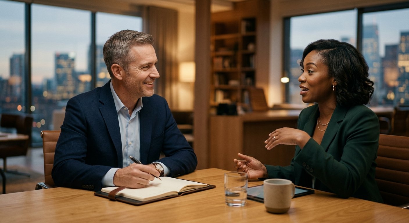 A first consultation — a BLEZZINGS partner listening to a client's growth challenge