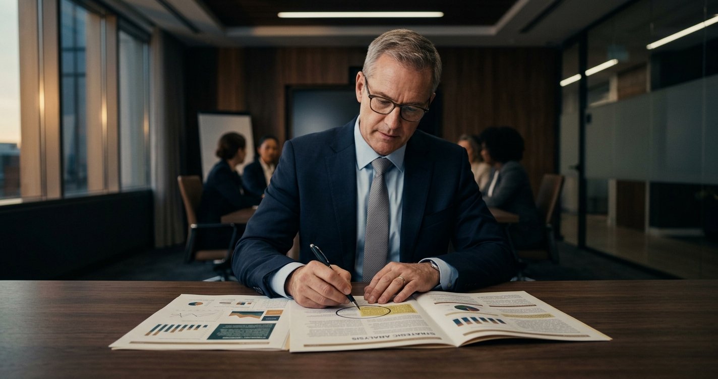 A decision-maker circling one key insight in a research report